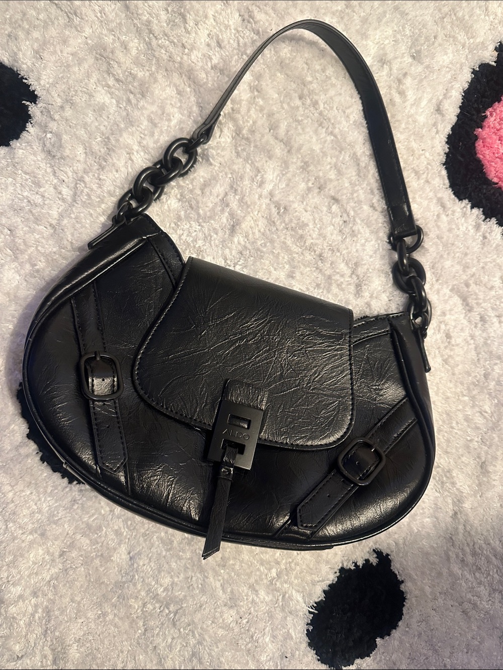 ALDO Sleek Black Shoulder Bag with Chain-Link Strap